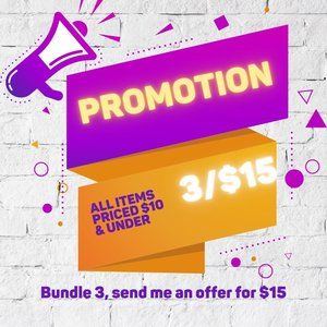 3/$15 Promotion on All Products $ 10 or less